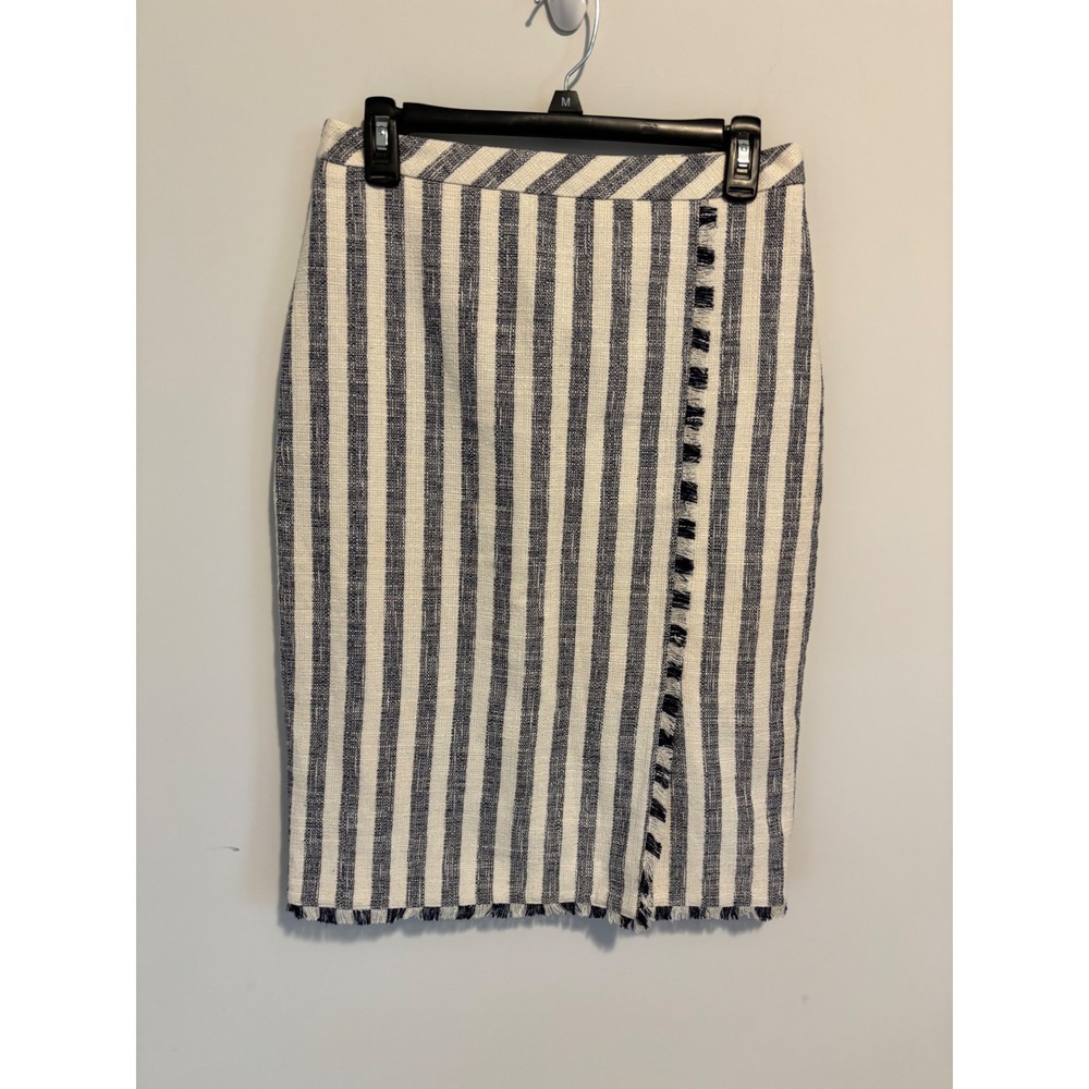 Banana Republic Striped Fringe Trim Pencil Skirt Navy Cream Size 4 NWT